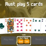 Balatro tips illustrated with a deck of cards showing the message “must play 5 cards.”